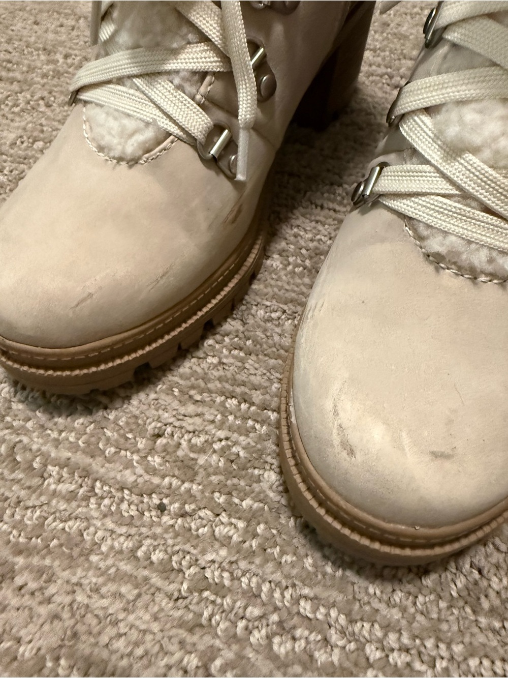 Soda Cream Lace-Up Sherpa Block Heel Ankle Boots - Picture 3 of 5